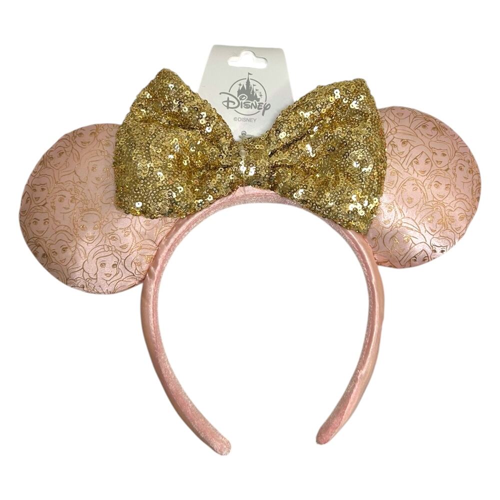 Disney Parks, NWT Minnie Mouse Ears Princess Headband, Pink, Gold Bow, One-Size